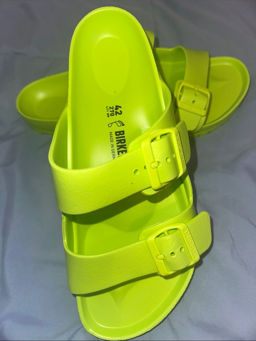Birkenstock  Neon Lime Double Buckle Slide Sandals